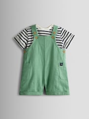 მწვანე - JoJo Maman Bébé 2-Piece Cheesecloth Dungarees & T-Shirt Set - სურათი 1 6-დან