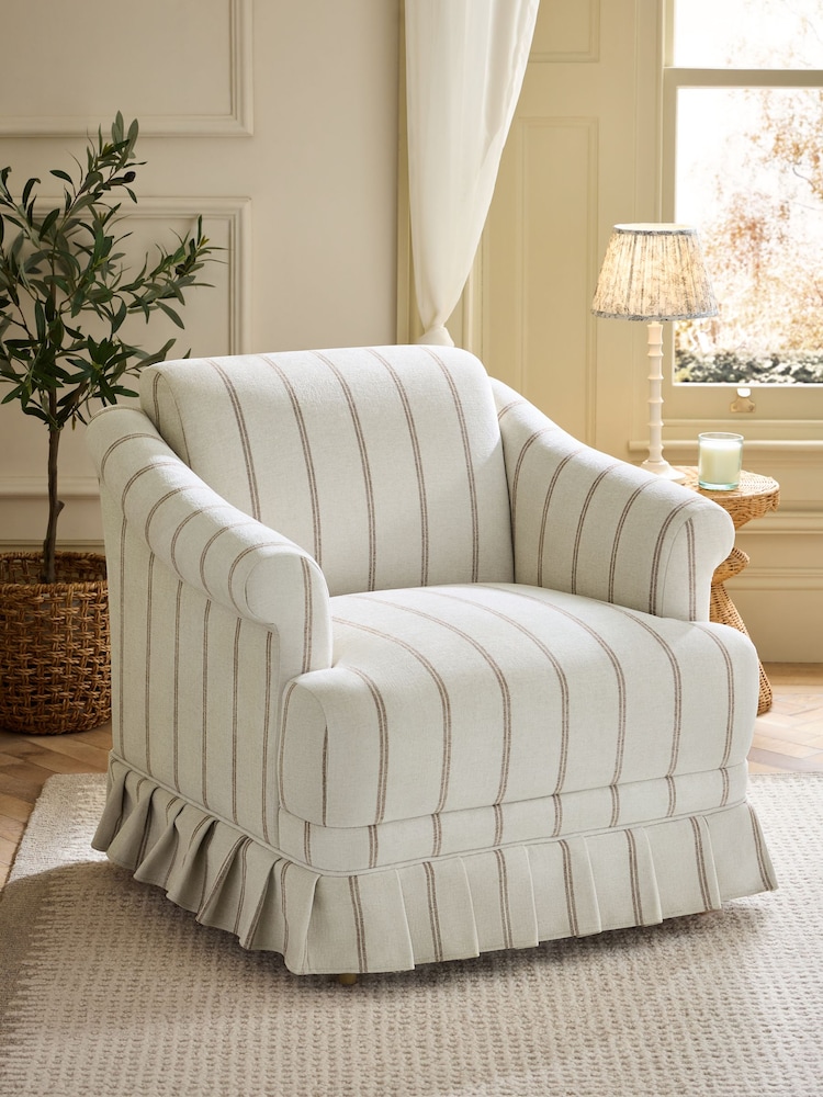 Country Chenille Stripe Rust Brown with Frill Beatrice Armchair - Image 1 of 10