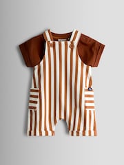 JoJo Maman Bébé Brown 2-Piece Stripe Appliqué Dunagree & T-Shirt Set - Image 1 of 7