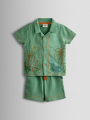 JoJo Maman Bébé Green Dino 2-Piece Shirt & Short Set - Image 1 of 7