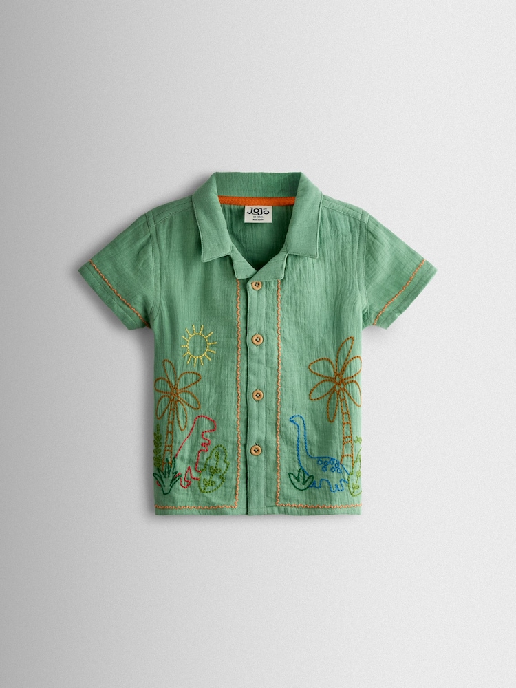 JoJo Maman Bébé Green Dino 2-Piece Shirt & Short Set - Image 2 of 7