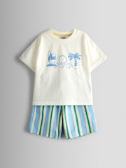 JoJo Maman Bébé Blue Printed T-Shirt & Shorts Set - Image 1 of 7