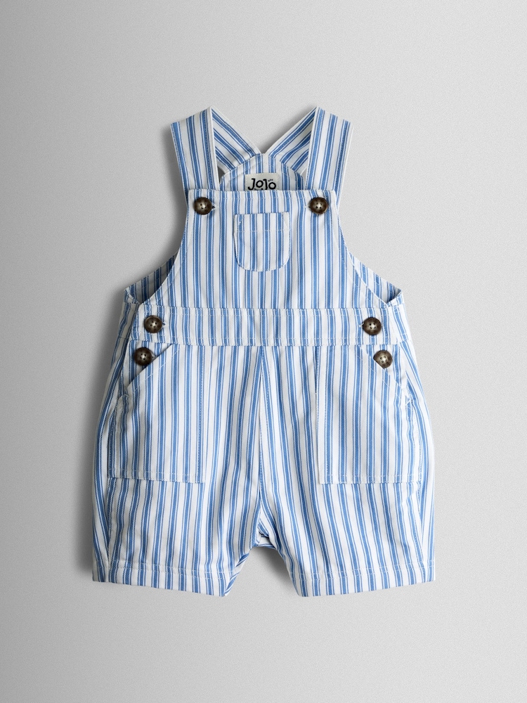 Albastru - JoJo Maman Bébé 2-Piece Twill Dungaree Set & T-Shirt - Imaginea 2 din 6