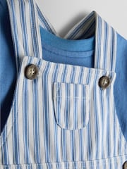 Albastru - JoJo Maman Bébé 2-Piece Twill Dungaree Set & T-Shirt - Imaginea 6 din 6