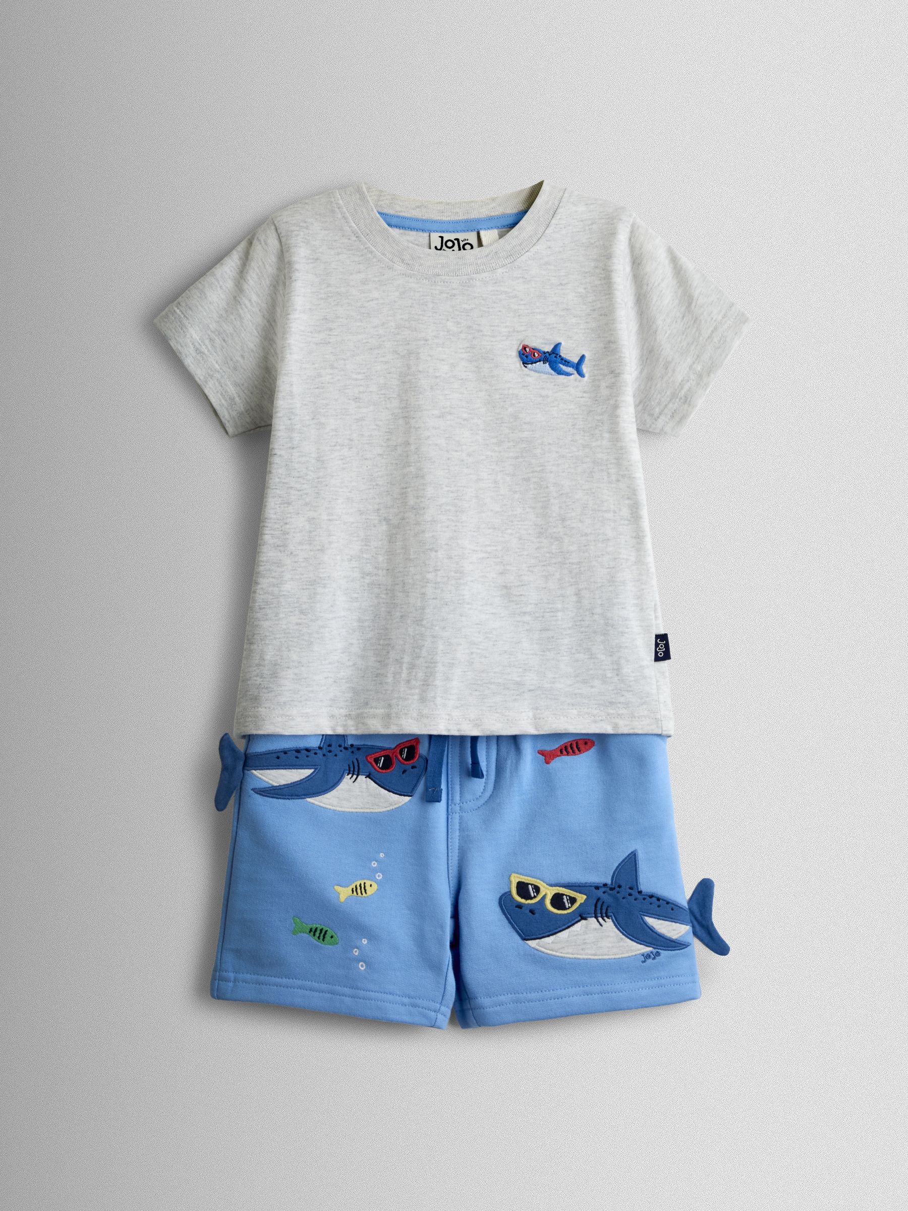 JoJo Maman Bébé Light Blue Shark 2-Piece T-Shirt & Shorts Set
