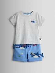 JoJo Maman Bébé Light Blue Shark 2-Piece T-Shirt & Shorts Set - Image 1 of 7