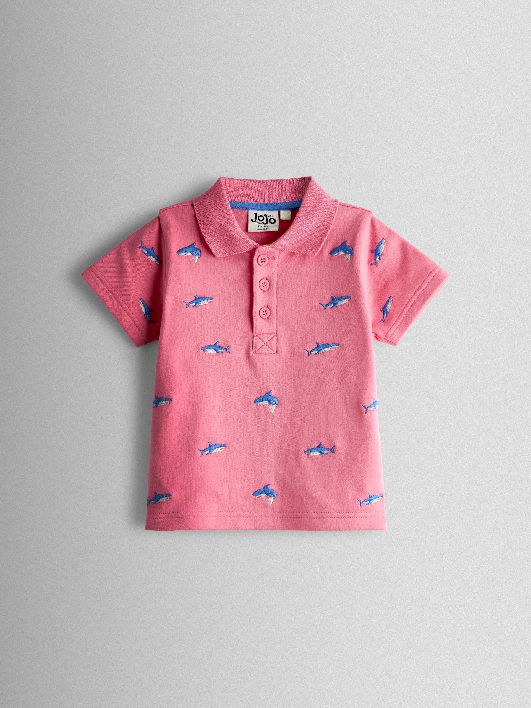 JoJo Maman Bébé Pink Shark Embroidered Polo Shirt