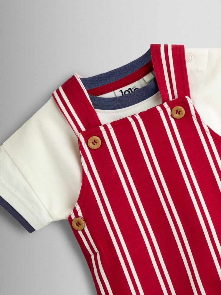 JoJo Maman Bébé Red 2-Piece Stripe Dungarees & T-Shirt Set - Image 4 of 4 JoJo Maman Bébé Red 2-Piece Stripe Dungarees & T-Shirt Set - Image 4 of 4