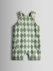 JoJo Maman Bébé Green 2-Piece Harlequin Dungarees & T-Shirt Set - Image 2 of 7