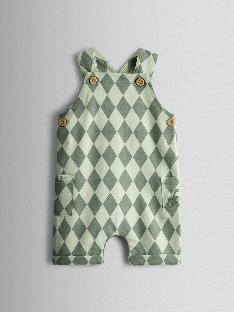 JoJo Maman Bébé Green 2-Piece Harlequin Dungarees & T-Shirt Set - Image 2 of 7 JoJo Maman Bébé Green 2-Piece Harlequin Dungarees & T-Shirt Set - Image 2 of 7