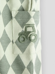 JoJo Maman Bébé Green 2-Piece Harlequin Dungarees & T-Shirt Set - Image 7 of 7