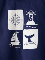 JoJo Maman Bébé Navy Nautical Printed T-Shirt & Shorts Set - Image 6 of 6