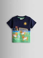 JoJo Maman Bébé Navy Blue Three Lions Appliqué T-Shirt - Image 1 of 3