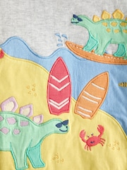 JoJo Maman Bébé Grey Surfing Dino Scene Applique T-Shirt - Image 3 of 3