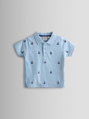 JoJo Maman Bébé Blue Boat Embroidered Polo Shirt - Image 1 of 4