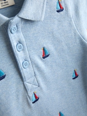 JoJo Maman Bébé Blue Boat Embroidered Polo Shirt - Image 3 of 4