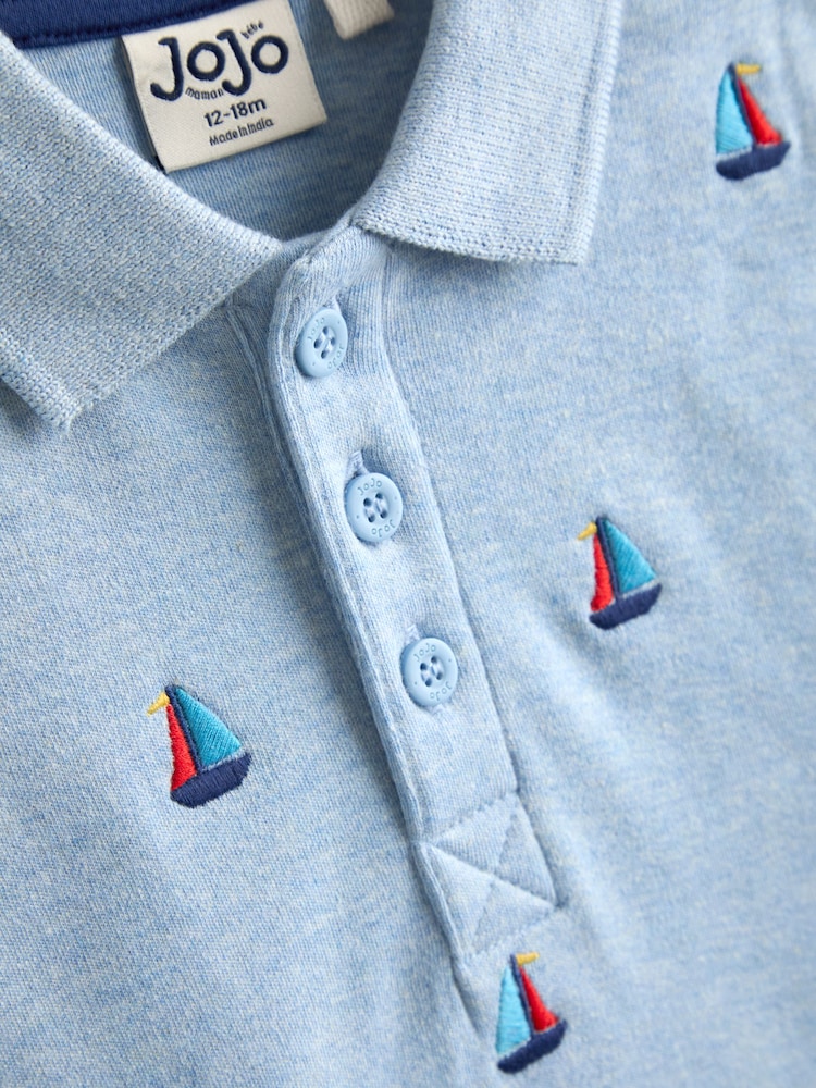 JoJo Maman Bébé Blue Boat Embroidered Polo Shirt - Image 4 of 4