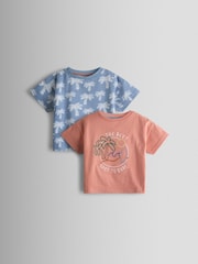 Coral & Light Blue Surf - JoJo Maman Bébé 2-Pack Appliqué T-Shirts - Imagen 1 de 7