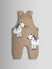 JoJo Maman Bébé Natural Zebra 2-Piece Zebra Appliqué Dungarees & Rib T-Shirt Set - Image 2 of 6