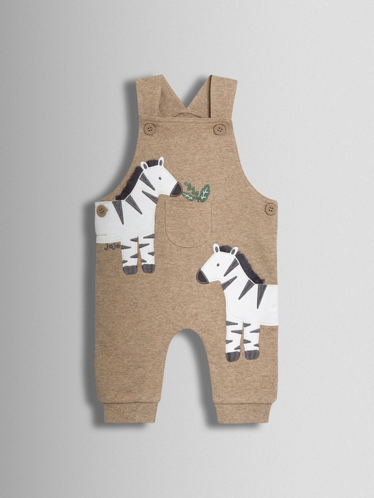 JoJo Maman Bébé Natural Zebra 2-Piece Zebra Appliqué Dungarees & Rib T-Shirt Set - Image 2 of 6 JoJo Maman Bébé Natural Zebra 2-Piece Zebra Appliqué Dungarees & Rib T-Shirt Set - Image 2 of 6