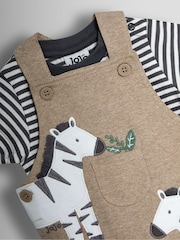 JoJo Maman Bébé Natural Zebra 2-Piece Zebra Appliqué Dungarees & Rib T-Shirt Set - Image 6 of 6