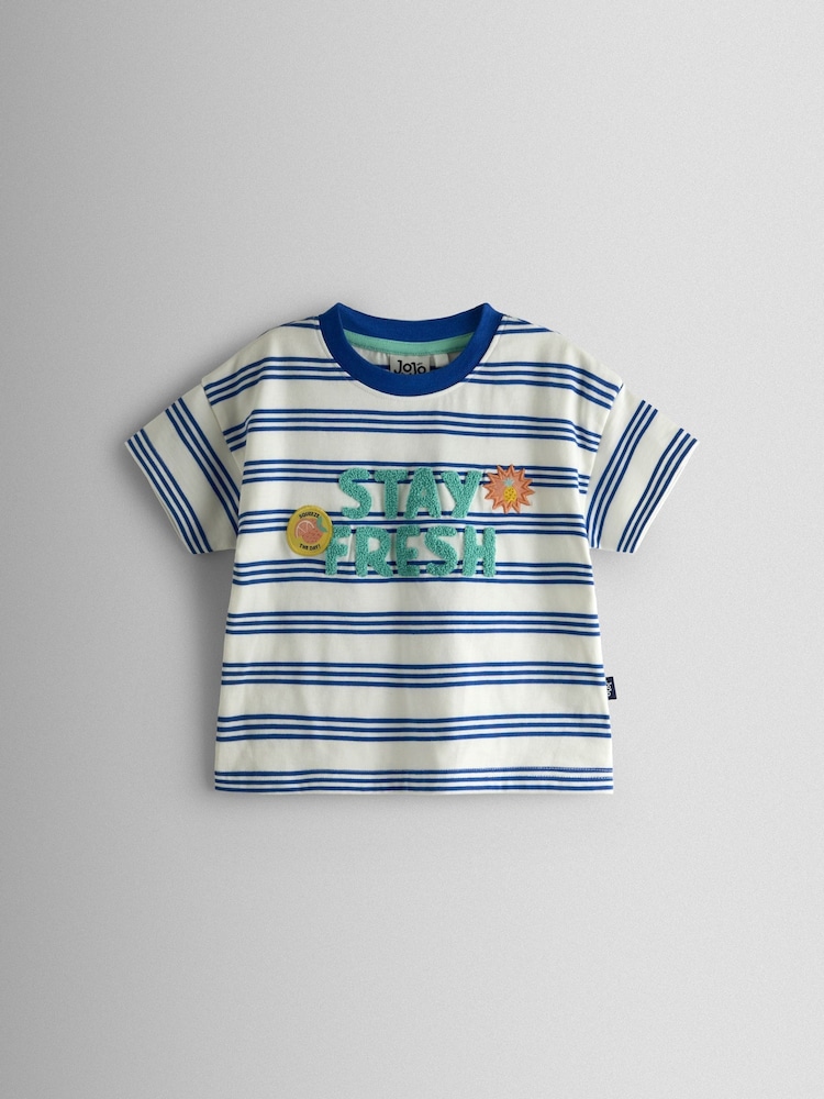 JoJo Maman Bébé Blue Stripe Graphic T-Shirt - Image 1 of 3 JoJo Maman Bébé Blue Stripe Graphic T-Shirt - Image 1 of 3