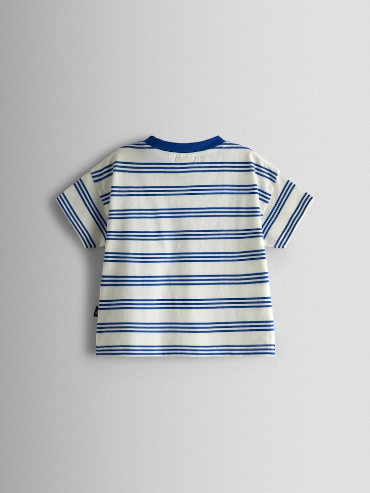 JoJo Maman Bébé Blue Stripe Graphic T-Shirt - Image 2 of 3 JoJo Maman Bébé Blue Stripe Graphic T-Shirt - Image 2 of 3
