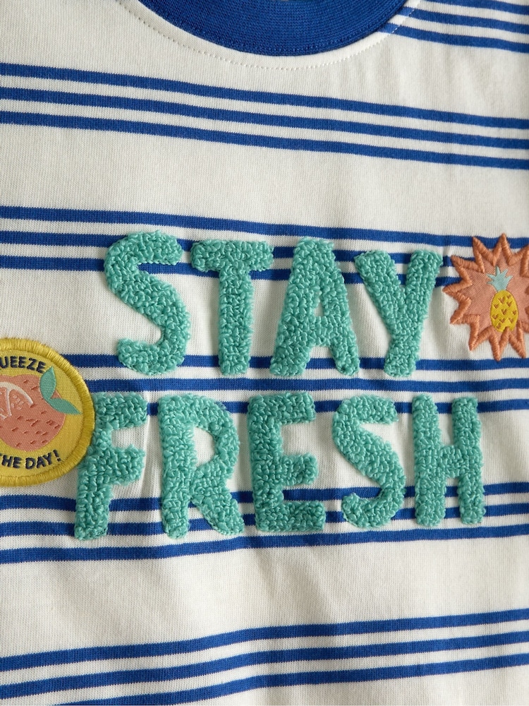 JoJo Maman Bébé Blue Stripe Graphic T-Shirt - Image 3 of 3 JoJo Maman Bébé Blue Stripe Graphic T-Shirt - Image 3 of 3