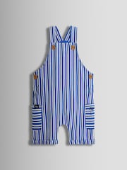 JoJo Maman Bébé Blue 3-Piece Stripe Dungarees & T-Shirt Set with Hat - Image 2 of 8