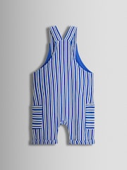 JoJo Maman Bébé Blue 3-Piece Stripe Dungarees & T-Shirt Set with Hat - Image 3 of 8