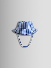 JoJo Maman Bébé Blue 3-Piece Stripe Dungarees & T-Shirt Set with Hat - Image 6 of 8