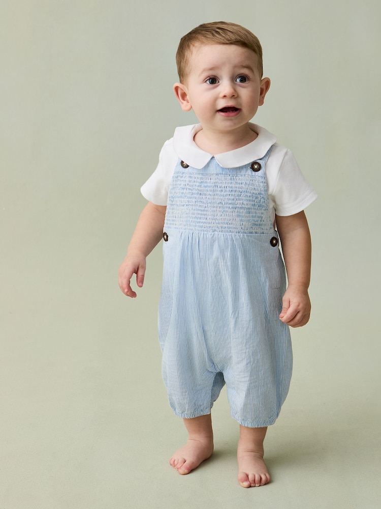 JoJo Maman Bébé Blue 2-Piece Smocked Dungarees & Body Set - Image 1 of 7