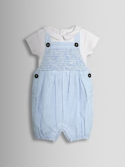 JoJo Maman Bébé Blue 2-Piece Smocked Dungarees & Body Set - Image 2 of 7
