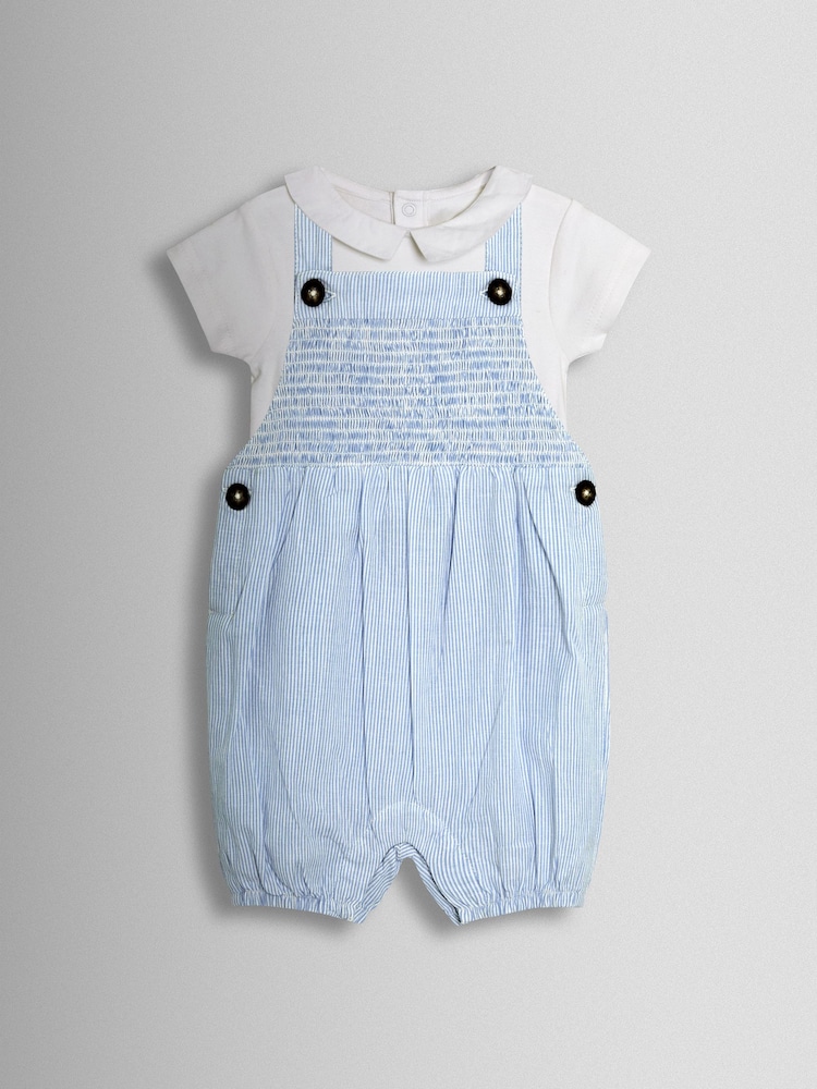 JoJo Maman Bébé Blue 2-Piece Smocked Dungarees & Body Set - Image 2 of 7