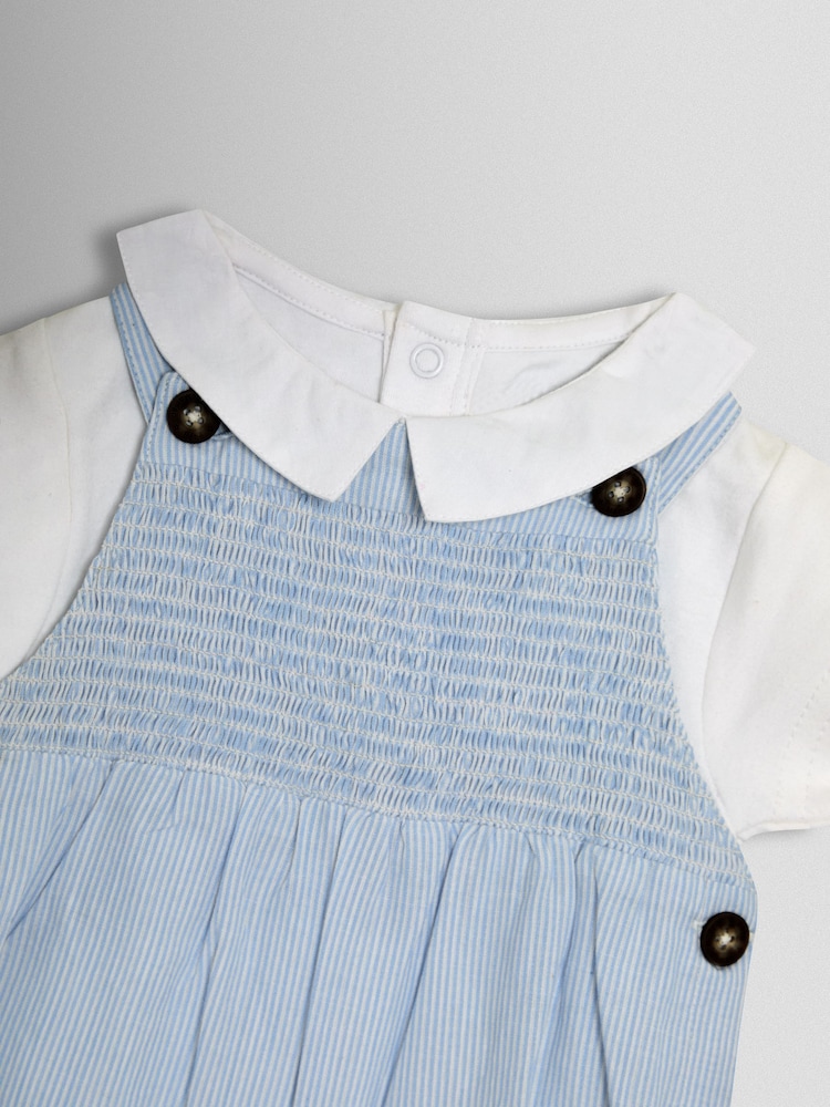 JoJo Maman Bébé Blue 2-Piece Smocked Dungarees & Body Set - Image 7 of 7
