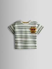 JoJo Maman Bébé Khaki Green Giraffe Pocket Appliqué T-Shirt - Image 1 of 3