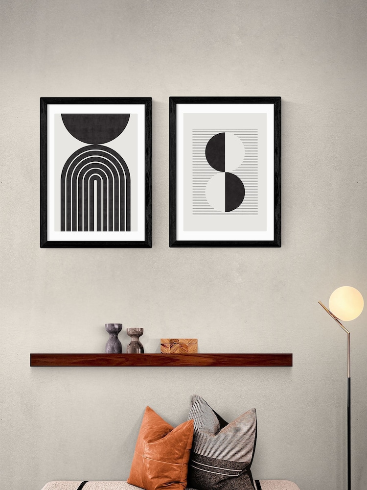 East End Prints Set of 2 Black Abstract Rainbow Circle Wall Art Prints by Crayon Studio - Image 1 of 2 East End Prints Set of 2 Black Abstract Rainbow Circle Wall Art Prints by Crayon Studio - Image 1 of 2