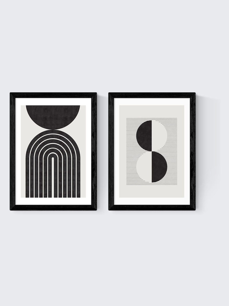 East End Prints Set of 2 Black Abstract Rainbow Circle Wall Art Prints by Crayon Studio - Image 2 of 2 East End Prints Set of 2 Black Abstract Rainbow Circle Wall Art Prints by Crayon Studio - Image 2 of 2