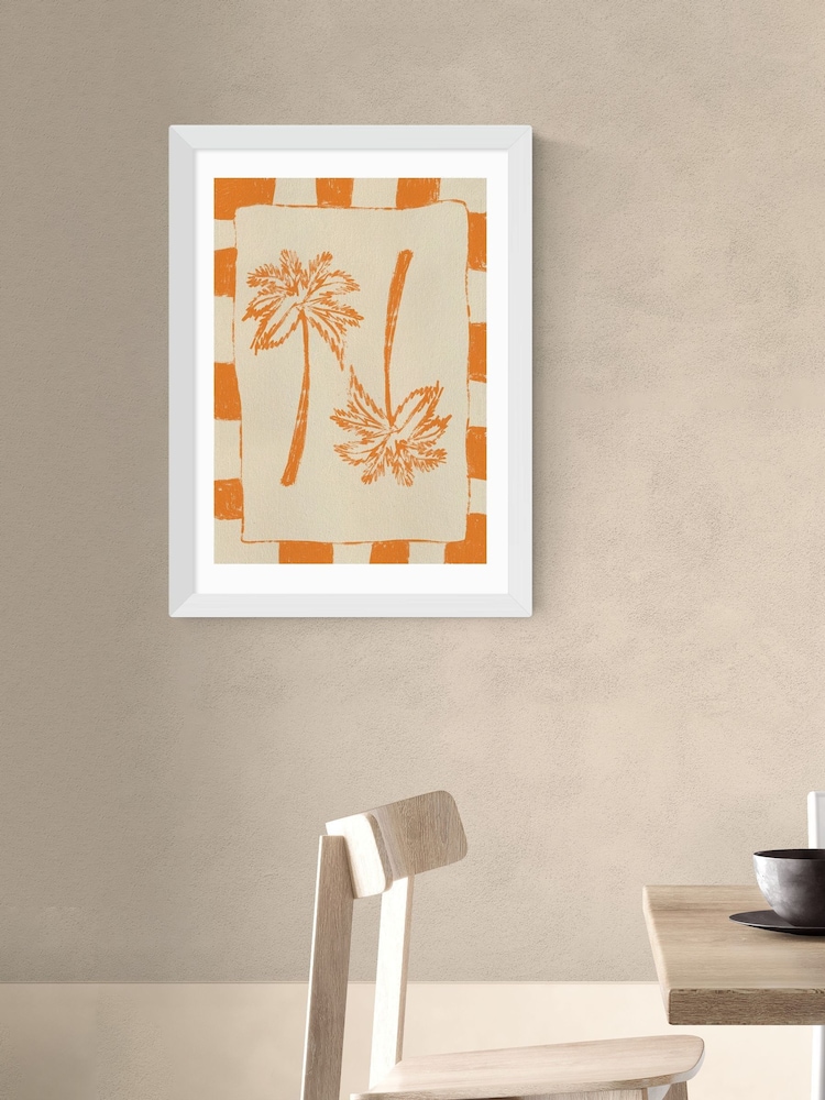 East End Prints White Palm Paradise Orange Wall Art Print by Shatha Dafai - Image 1 of 3 East End Prints White Palm Paradise Orange Wall Art Print by Shatha Dafai - Image 1 of 3