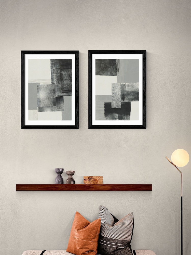 East End Prints Set of 2 Black Monochrome Blocks Wall Art Prints by Alisa Galitsyna - Image 1 of 2 East End Prints Set of 2 Black Monochrome Blocks Wall Art Prints by Alisa Galitsyna - Image 1 of 2