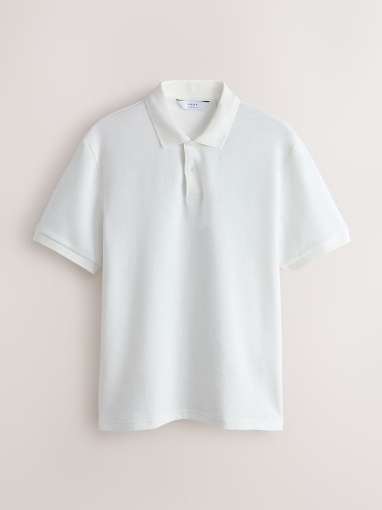 White Slub Regular Fit Textured Smart Polo Shirt - Image 1 of 3