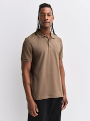 Brown Light Regular Fit Short Sleeve Pique Polo Shirt - Image 1 of 7