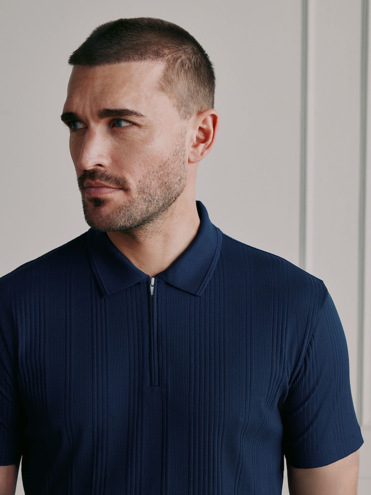 Navy Blue N.Premium Signature Supima Ribbed Polo Shirt - Image 1 of 9