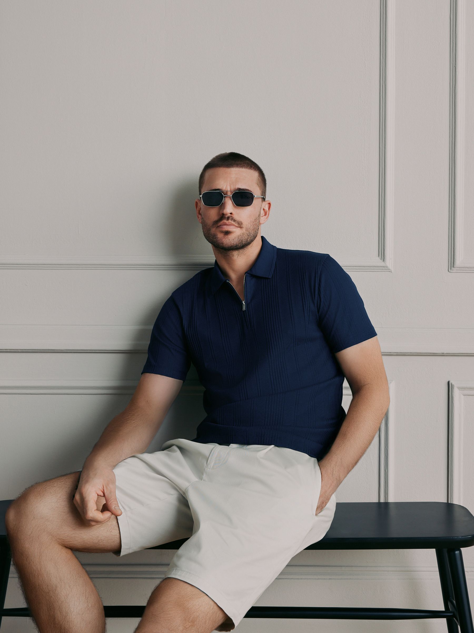 Buy Navy Blue N.Premium Signature Supima Ribbed Polo Shirt from
