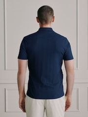 Navy Blue N.Premium Signature Supima Ribbed Polo Shirt - Image 4 of 9
