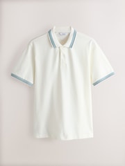 Ecru White Short Sleeve Tipped Polo Shirt - Image 10 of 12