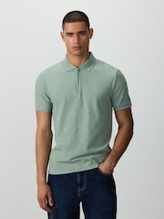 Sage Green Button Neck N. Premium Smart Jaquard Polo Shirt - Image 4 of 7