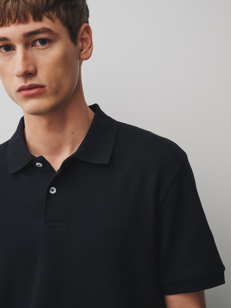 Black Slub Regular Fit Textured Smart Polo Shirt - Image 1 of 8