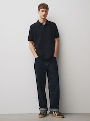 Black Slub Regular Fit Textured Smart Polo Shirt - Image 2 of 8