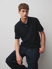 Black Slub Regular Fit Textured Smart Polo Shirt - Image 3 of 8
